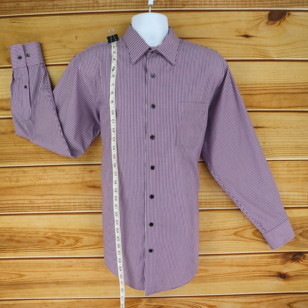 Kenneth Cole Reaction Dress Shirt Mens Size L 16.5 x 34/35 Purple White Stripes‎ - Picture 3 of 6